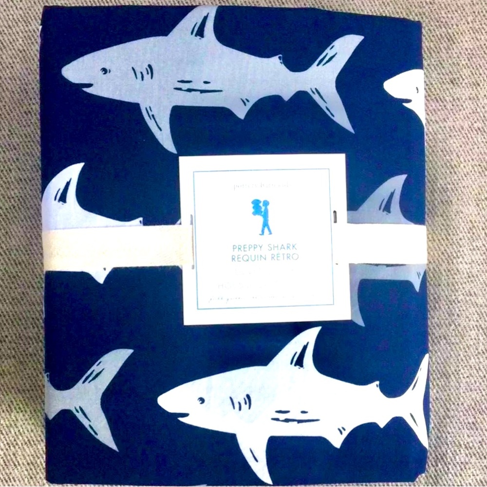 Pottery barn kids preppy shark Full/Queen duvet cover, Navy grey white Ocean